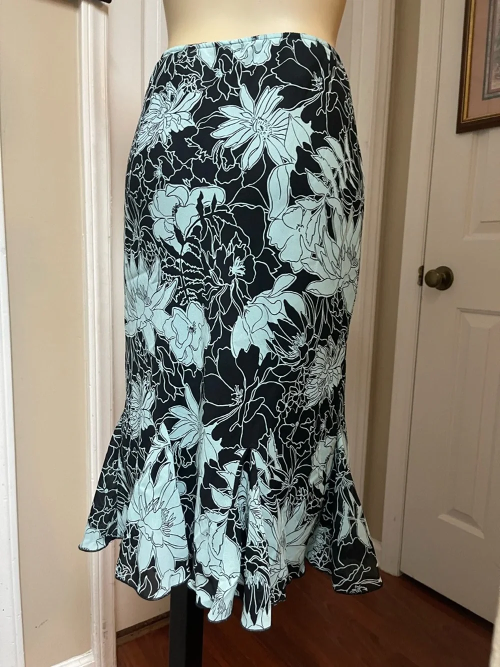 Worthington Black Maxi Skirt with Light Blue Floral Print - Picture 3 of 6